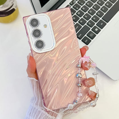 For Samsung Galaxy S25+ 5G Plating Glitter Texture Chain Wristband TPU Phone Case with Lens Film(Pink Water Ripples) - Galaxy S25+ 5G Cases by PMC Jewellery | Online Shopping South Africa | PMC Jewellery | Buy Now Pay Later Mobicred