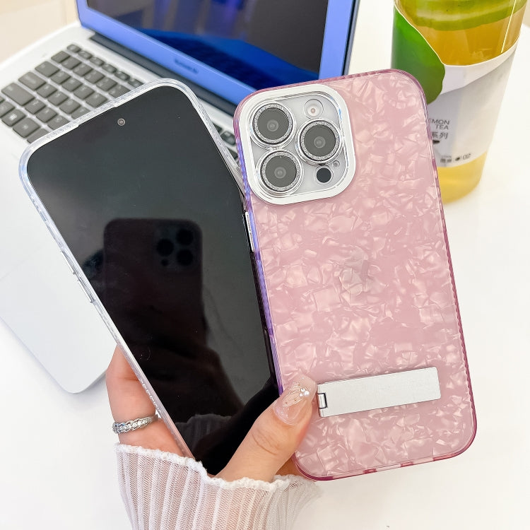 For iPhone 16 Plating Glitter Texture Fold Holder TPU Phone Case with Lens Film(White Tinfoil Texture) - iPhone 16 Cases by PMC TechLife | Online Shopping South Africa | PMC TechLife | Buy Now Pay Later Mobicred