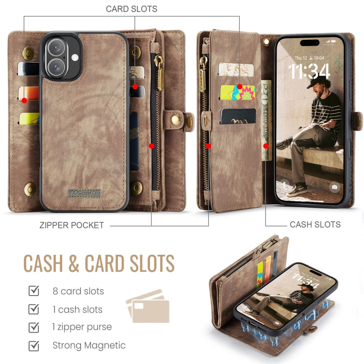 For iPhone 16 Plus CaseMe 008 Detachable Multifunctional Leather Phone Case(Brown) - iPhone 16 Plus Cases by CaseMe | Online Shopping South Africa | PMC Jewellery | Buy Now Pay Later Mobicred