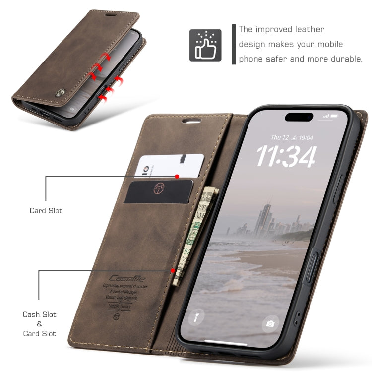 For iPhone 16 CaseMe 013 Multifunctional Horizontal Flip Leather Phone Case(Coffee) - iPhone 16 Cases by CaseMe | Online Shopping South Africa | PMC Jewellery | Buy Now Pay Later Mobicred