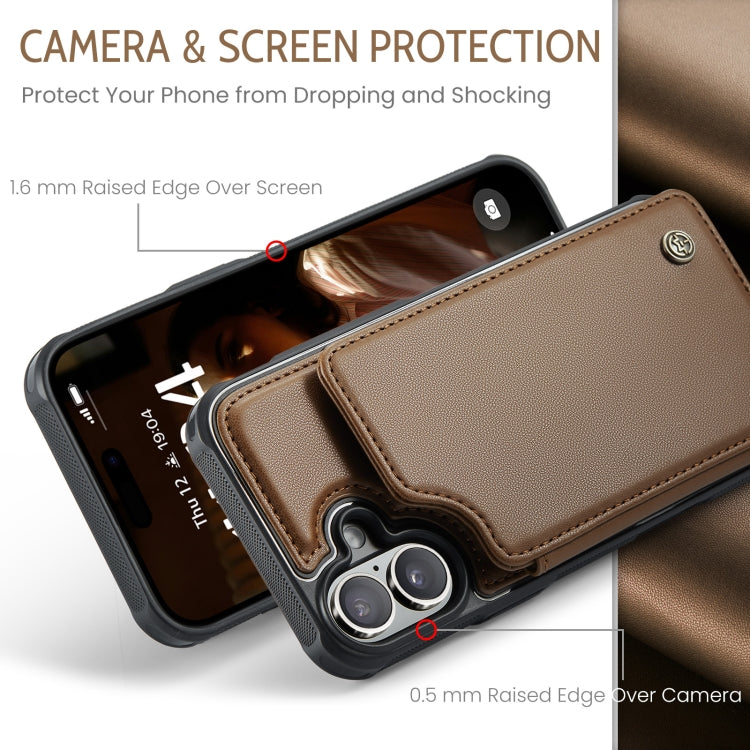 For iPhone 16 CaseMe C22 Card Slots Holder RFID Anti-theft Phone Case(Brown) - iPhone 16 Cases by CaseMe | Online Shopping South Africa | PMC Jewellery | Buy Now Pay Later Mobicred