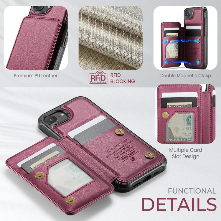 For iPhone 16e CaseMe C22 Card Slots Holder RFID Anti-theft Phone Case(Red) - free shipping - PMc TechLife - Order now!