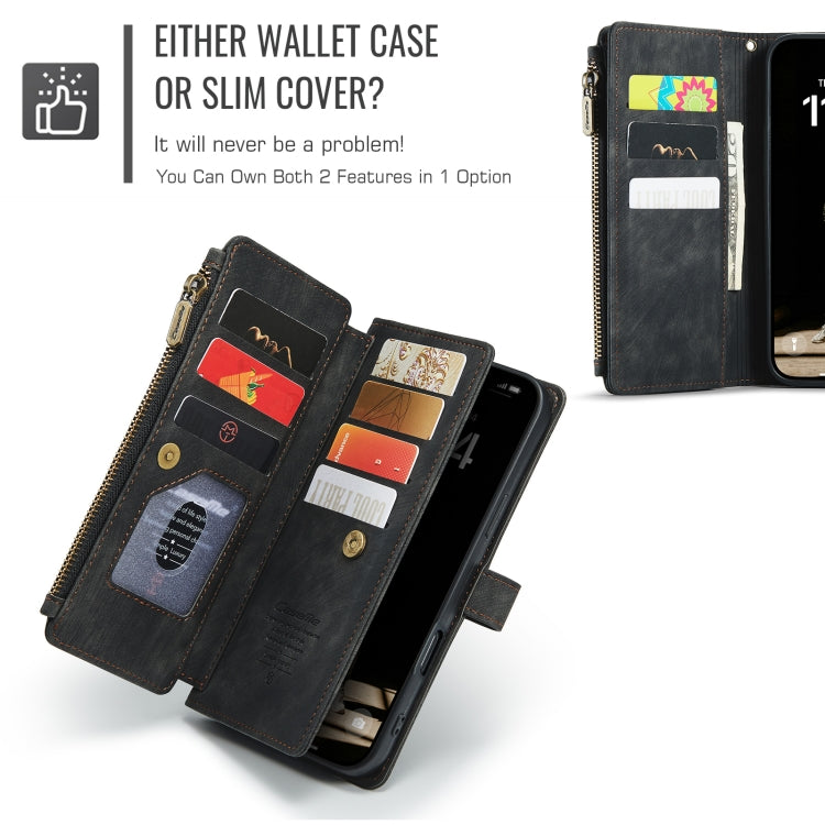 For iPhone 16 Pro Max CaseMe C30 Card Slots Zipper Wallet Leather Phone Case(Black) - free shipping - PMC Jewellery - Order now!
