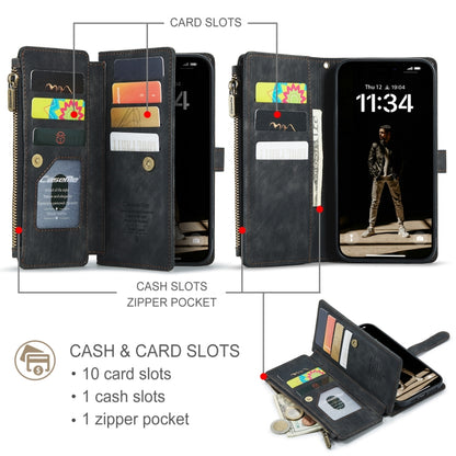 For iPhone 16 Plus CaseMe C30 Card Slots Zipper Wallet Leather Phone Case(Black) - iPhone 16 Plus Cases by CaseMe | Online Shopping South Africa | PMC Jewellery | Buy Now Pay Later Mobicred