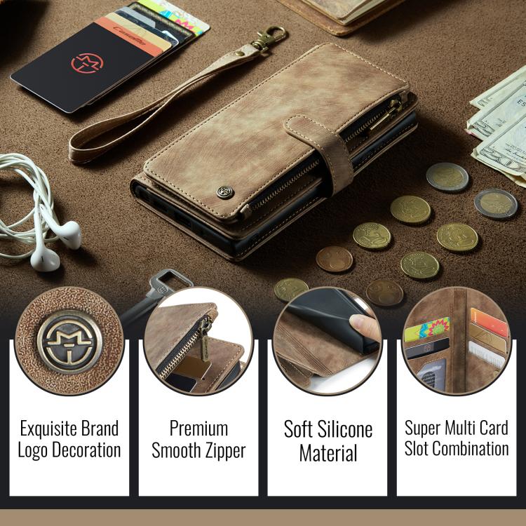 For iPhone 16e CaseMe C30 Card Slots Zipper Wallet Leather Phone Case(Brown) - iPhone 16e Cases by CaseMe | Online Shopping South Africa | PMC TechLife | Buy Now Pay Later Mobicred