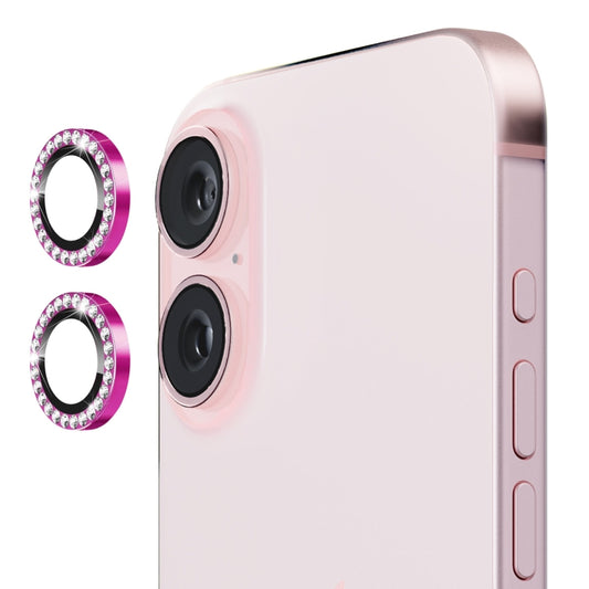 For iPhone 16 / 16 Plus ENKAY AR Anti-reflection Individual Diamond Ring Camera Lens Glass Full Film(Rose Red) - iPhone 16 Plus Tempered Glass by ENKAY | Online Shopping South Africa | PMC Jewellery | Buy Now Pay Later Mobicred