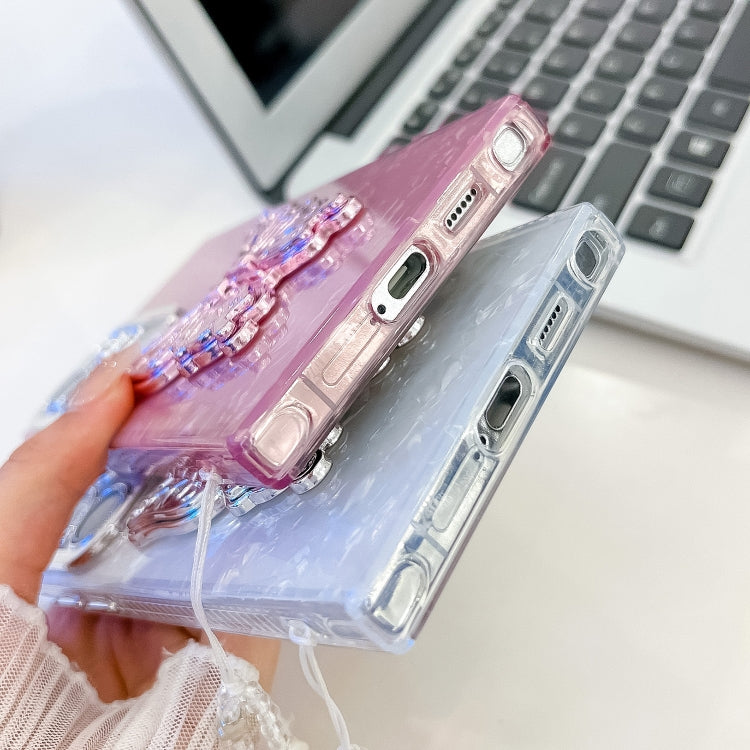 For Samsung Galaxy S25 5G Plating Glitter Lens Film Texture Butterfly Holder Wristband Phone Case(Purple Water Ripples) - Galaxy S25 5G Cases by PMC Jewellery | Online Shopping South Africa | PMC Jewellery | Buy Now Pay Later Mobicred