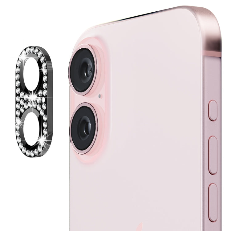 For iPhone 16 / 16 Plus ENKAY Hat-Prince Blink Diamond Camera Lens Aluminium Alloy Tempered Glass Film(Black) - iPhone 16 Tempered Glass by ENKAY | Online Shopping South Africa | PMC Jewellery | Buy Now Pay Later Mobicred