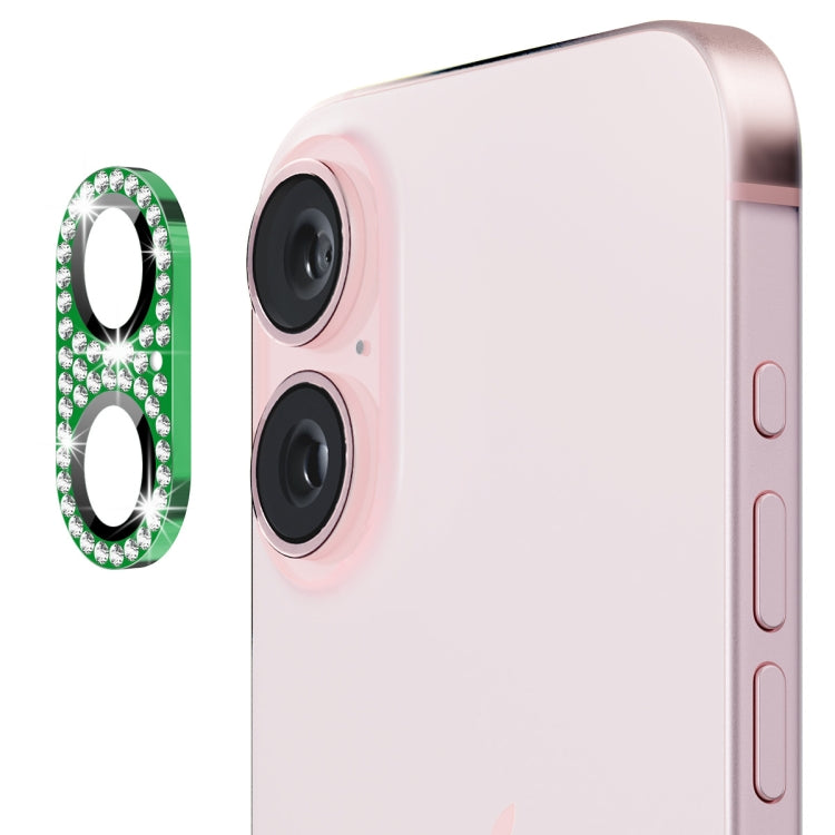 For iPhone 16 / 16 Plus ENKAY Hat-Prince Blink Diamond Camera Lens Aluminium Alloy Tempered Glass Film(Green) - iPhone 16 Tempered Glass by ENKAY | Online Shopping South Africa | PMC Jewellery | Buy Now Pay Later Mobicred