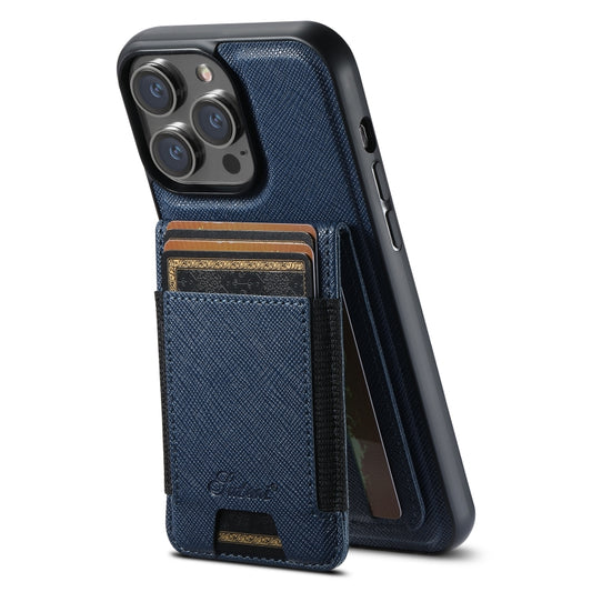 For iPhone 16 Pro Suteni H17 Cross Grain Leather MagSafe Detachable Wallet Phone Case(Blue) - iPhone 16 Pro Cases by Suteni | Online Shopping South Africa | PMC Jewellery | Buy Now Pay Later Mobicred