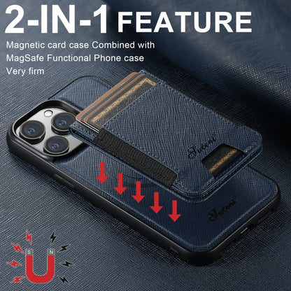 For iPhone 16 Pro Suteni H17 Cross Grain Leather MagSafe Detachable Wallet Phone Case(Blue) - iPhone 16 Pro Cases by Suteni | Online Shopping South Africa | PMC Jewellery | Buy Now Pay Later Mobicred