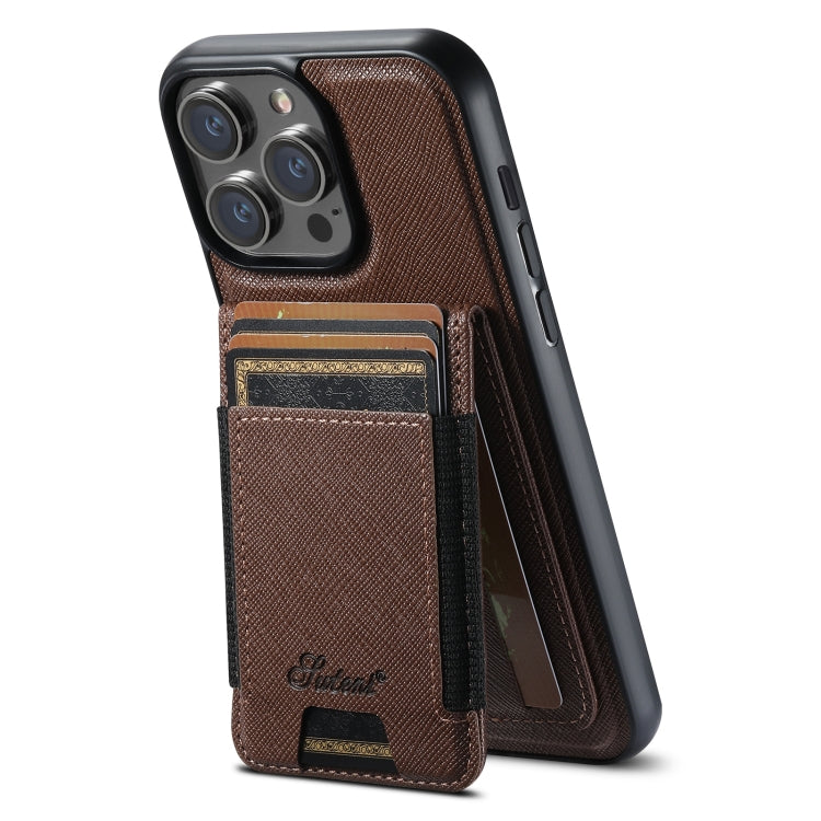 For iPhone 13 Pro Max Suteni H17 Cross Grain Leather MagSafe Detachable Wallet Phone Case(Brown) - iPhone 13 Pro Max Cases by Suteni | Online Shopping South Africa | PMC Jewellery | Buy Now Pay Later Mobicred