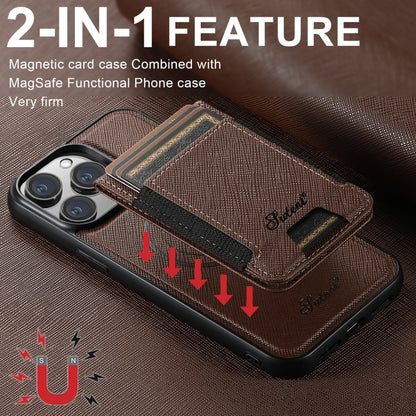 For iPhone 12 Suteni H17 Cross Grain Leather MagSafe Detachable Wallet Phone Case(Brown) - iPhone 12 / 12 Pro Cases by Suteni | Online Shopping South Africa | PMC Jewellery | Buy Now Pay Later Mobicred