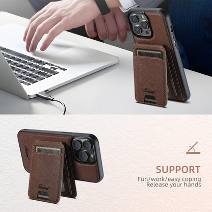 For iPhone 16 Pro Max Suteni H18 Cross Grain MagSafe Wallet Leather Phone Case(Brown) - iPhone 16 Pro Max Cases by Suteni | Online Shopping South Africa | PMC Jewellery | Buy Now Pay Later Mobicred