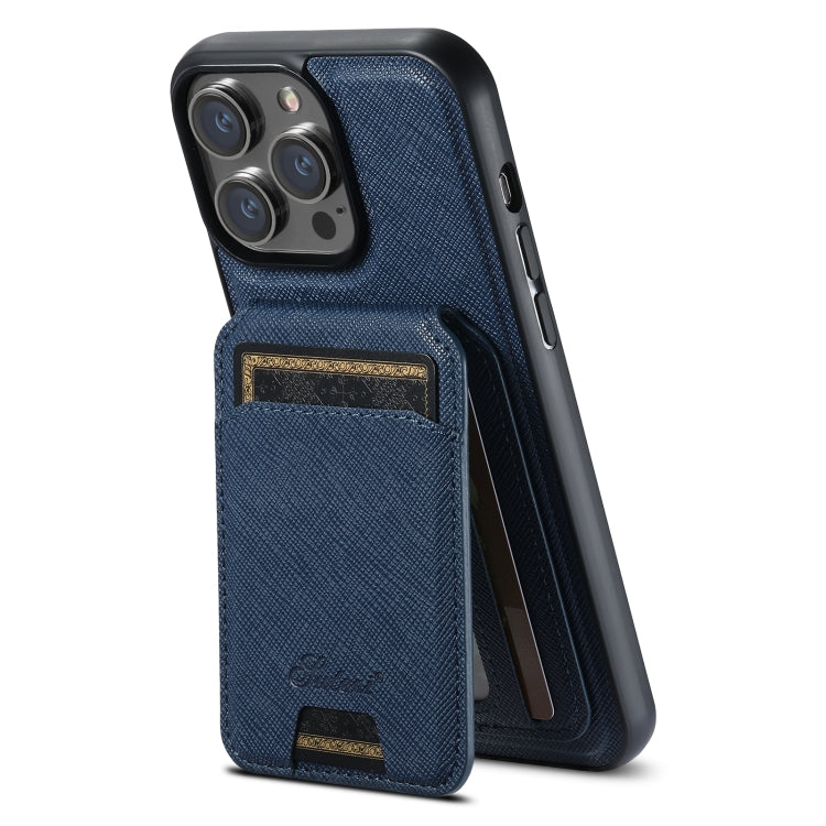 For iPhone 16 Pro Max Suteni H18 Cross Grain MagSafe Wallet Leather Phone Case(Blue) - iPhone 16 Pro Max Cases by Suteni | Online Shopping South Africa | PMC Jewellery | Buy Now Pay Later Mobicred