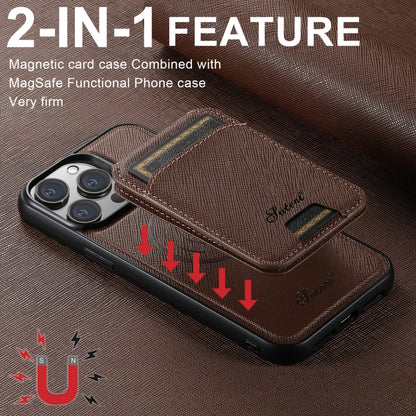 For iPhone 16 Pro Suteni H18 Cross Grain MagSafe Wallet Leather Phone Case(Brown) - iPhone 16 Pro Cases by Suteni | Online Shopping South Africa | PMC Jewellery | Buy Now Pay Later Mobicred