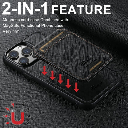 For iPhone 13 Pro Suteni H18 Cross Grain MagSafe Wallet Leather Phone Case(Black) - iPhone 13 Pro Cases by Suteni | Online Shopping South Africa | PMC Jewellery | Buy Now Pay Later Mobicred