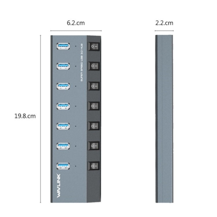 WAVLINK UH3076 5Gbps 7-port USB 3.0 Hub with Independent Switch and LED Indicator(EU Plug) - free shipping - PMC Jewellery - Order now!