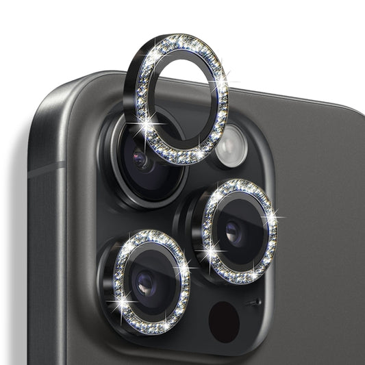 For iPhone 16 Pro / 16 Pro Max NORTHJO Glitter Camera Lens Protector Tempered Glass Metal Ring Film(Black) - iPhone 16 Pro Max Tempered Glass by NORTHJO | Online Shopping South Africa | PMC Jewellery | Buy Now Pay Later Mobicred