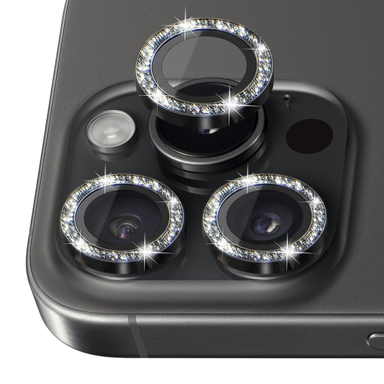 For iPhone 16 Pro / 16 Pro Max NORTHJO Glitter Camera Lens Protector Tempered Glass Metal Ring Film(Black) - iPhone 16 Pro Max Tempered Glass by NORTHJO | Online Shopping South Africa | PMC Jewellery | Buy Now Pay Later Mobicred