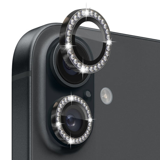 For iPhone 16 / 16 Plus NORTHJO Rhinestone Camera Lens Protector Tempered Glass Metal Ring Film(Graphite) - iPhone 16 Tempered Glass by NORTHJO | Online Shopping South Africa | PMC Jewellery | Buy Now Pay Later Mobicred