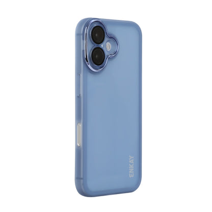 For iPhone 16 ENKAY Hat-Prince Translucent Matte TPU Phone Case with Lens Film(Blue) - iPhone 16 Cases by ENKAY | Online Shopping South Africa | PMC Jewellery | Buy Now Pay Later Mobicred