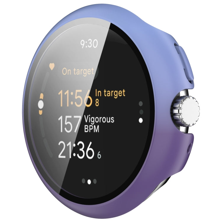 For Google Pixel Watch 3 45mm PC + Tempered Film Integrated Watch Protective Case(Blue+Purple) - Watch Cases by PMC TechLife | Online Shopping South Africa | PMC TechLife | Buy Now Pay Later Mobicred