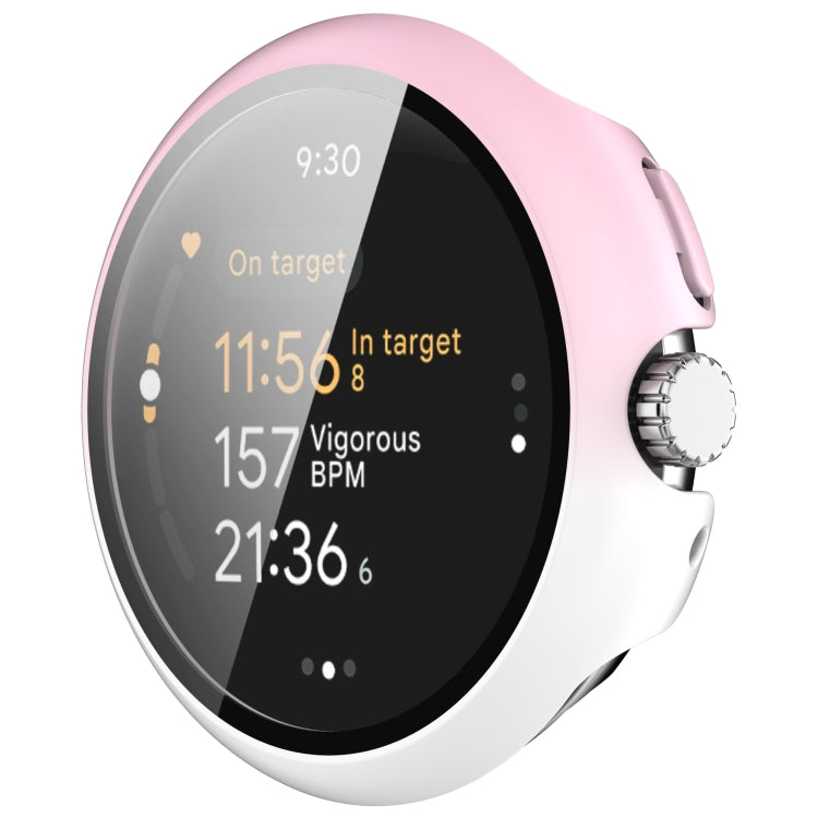For Google Pixel Watch 3 45mm PC + Tempered Film Integrated Watch Protective Case(Pink+White) - Watch Cases by PMC TechLife | Online Shopping South Africa | PMC TechLife | Buy Now Pay Later Mobicred