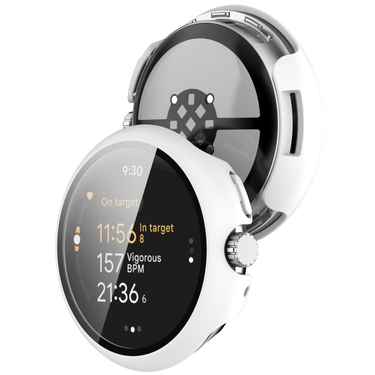 For Google Pixel Watch 3 45mm PC + Tempered Film Integrated Watch Protective Case(White) - Watch Cases by PMC TechLife | Online Shopping South Africa | PMC TechLife | Buy Now Pay Later Mobicred