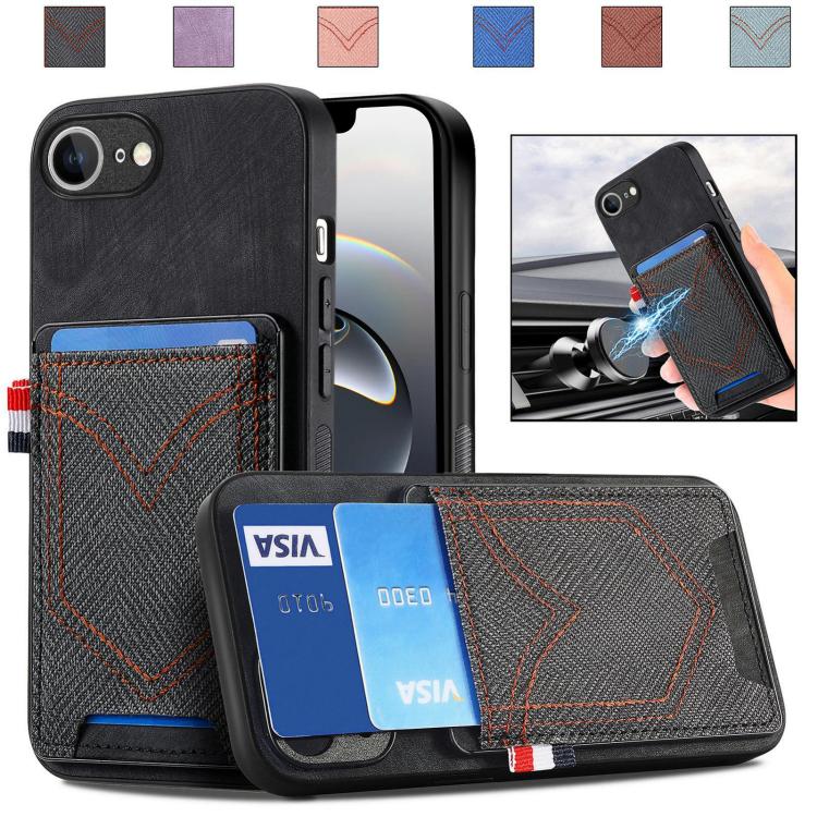 For iPhone 16e Denim Texture Leather Skin Phone Case with Card Slot(Black) - iPhone 16e Cases by PMC TechLife | Online Shopping South Africa | PMC TechLife | Buy Now Pay Later Mobicred