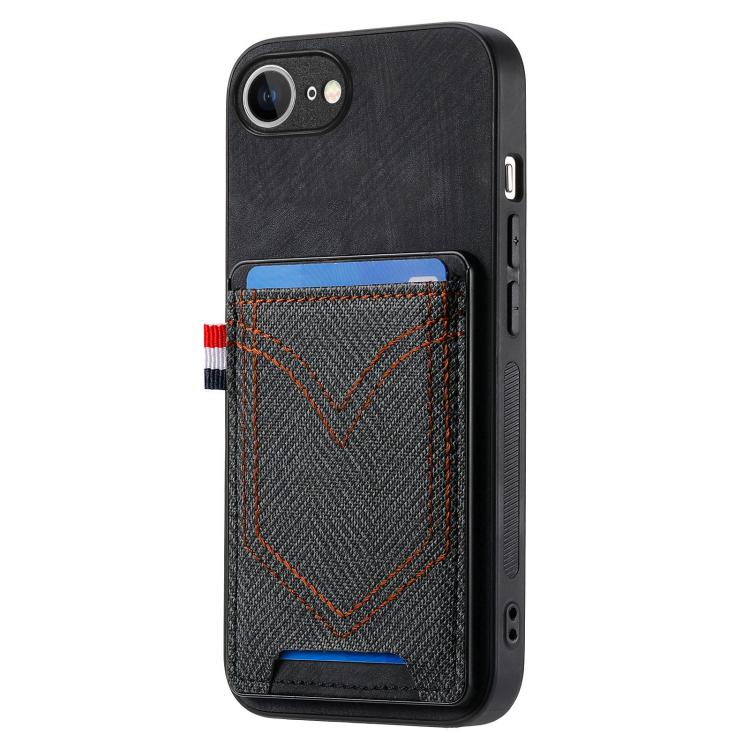 For iPhone 16e Denim Texture Leather Skin Phone Case with Card Slot(Black) - iPhone 16e Cases by PMC TechLife | Online Shopping South Africa | PMC TechLife | Buy Now Pay Later Mobicred