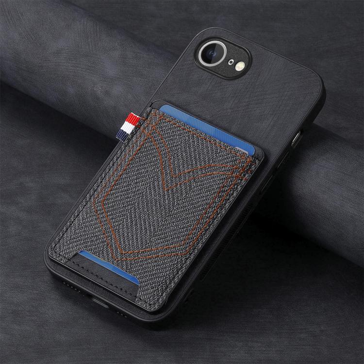 For iPhone 16e Denim Texture Leather Skin Phone Case with Card Slot(Black) - iPhone 16e Cases by PMC TechLife | Online Shopping South Africa | PMC TechLife | Buy Now Pay Later Mobicred