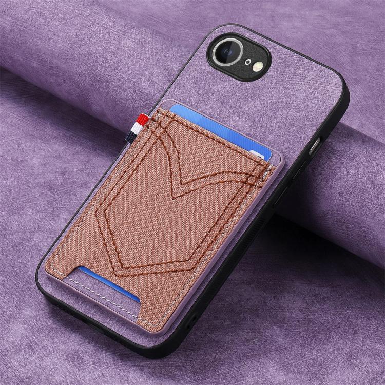 For iPhone 16e Denim Texture Leather Skin Phone Case with Card Slot(Purple) - iPhone 16e Cases by PMC TechLife | Online Shopping South Africa | PMC TechLife | Buy Now Pay Later Mobicred