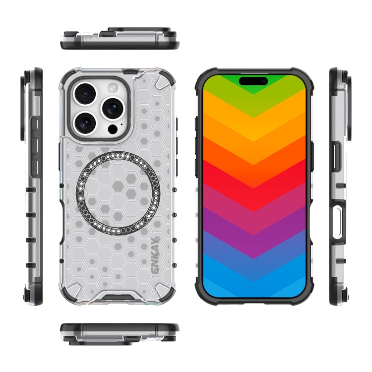 For iPhone 16 Pro Max ENKAY Hat-Prince Honeycomb MagSafe Shockproof Phone Case with Large Arc Edge Film(Grey) - iPhone 16 Pro Max Cases by ENKAY | Online Shopping South Africa | PMC Jewellery | Buy Now Pay Later Mobicred