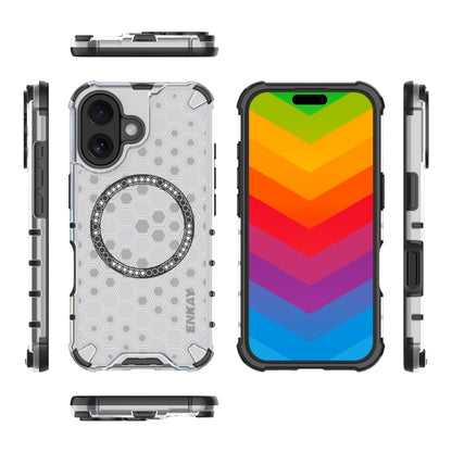 For iPhone 16 Plus ENKAY Hat-Prince Honeycomb MagSafe Shockproof Phone Case with Large Arc Edge Film(White) - iPhone 16 Plus Cases by ENKAY | Online Shopping South Africa | PMC Jewellery | Buy Now Pay Later Mobicred