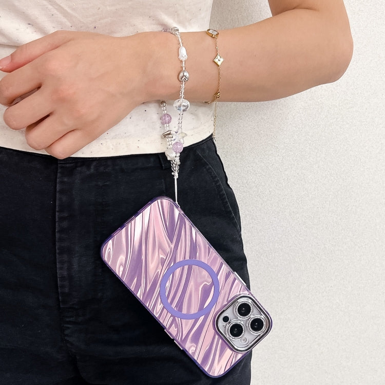 For iPhone 16 Pro Plating Texture Wristband MagSafe TPU Phone Case with Glitter Lens Film(Purple Tinfoil Texture) - iPhone 16 Pro Cases by PMC Jewellery | Online Shopping South Africa | PMC Jewellery | Buy Now Pay Later Mobicred