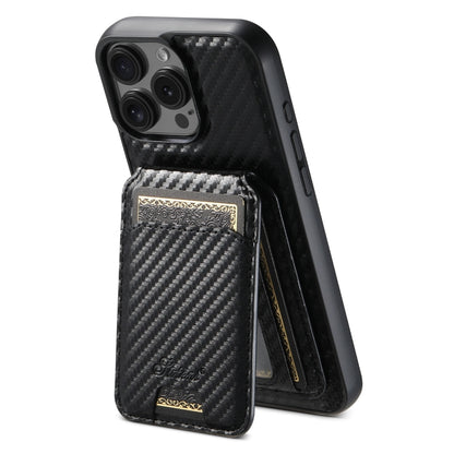 For iPhone 16 Pro Suteni TXWH18 Carbon Fiber Texture Detachable Wallet MagSafe Phone Case(Black) - iPhone 16 Pro Cases by Suteni | Online Shopping South Africa | PMC Jewellery | Buy Now Pay Later Mobicred