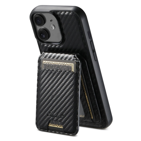 For iPhone 12 Suteni TXWH18 Carbon Fiber Texture Detachable Wallet MagSafe Phone Case(Black) - iPhone 12 / 12 Pro Cases by Suteni | Online Shopping South Africa | PMC Jewellery | Buy Now Pay Later Mobicred