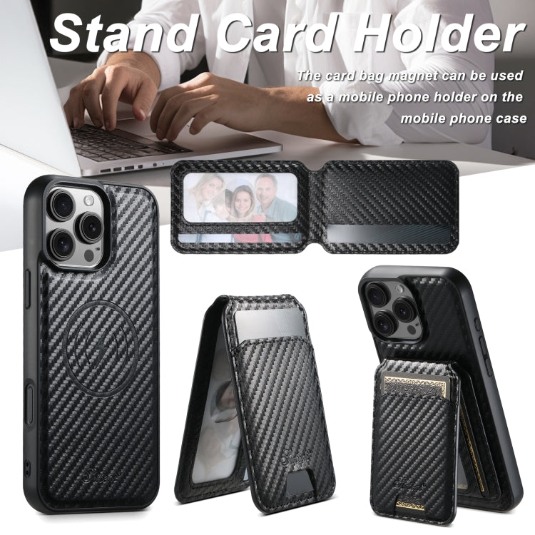 For iPhone 16 Plus Suteni TXWH18 Carbon Fiber Texture Detachable Wallet MagSafe Phone Case(Black) - iPhone 16 Plus Cases by Suteni | Online Shopping South Africa | PMC Jewellery | Buy Now Pay Later Mobicred