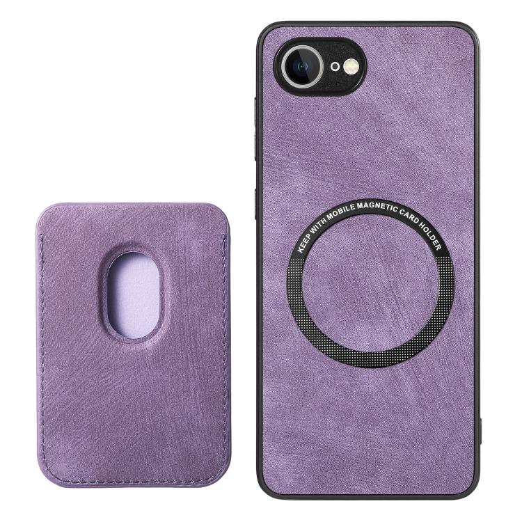 For iPhone 16e Retro Leather Card Bag Magnetic Phone Case(Purple) - iPhone 16e Cases by PMC TechLife | Online Shopping South Africa | PMC TechLife | Buy Now Pay Later Mobicred