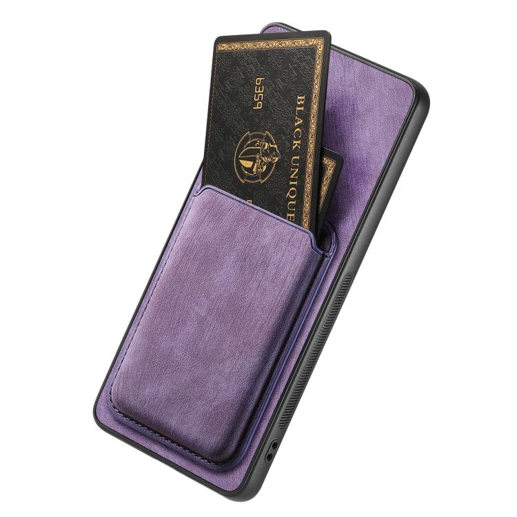 For iPhone 16e Retro Leather Card Bag Magnetic Phone Case(Purple) - iPhone 16e Cases by PMC TechLife | Online Shopping South Africa | PMC TechLife | Buy Now Pay Later Mobicred