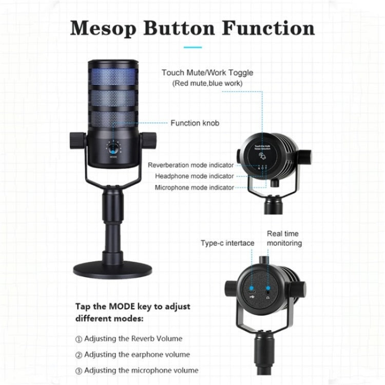 PDO RGB Light Live Streaming Gaming Desktop Noise Reduction Microphone - Microphone by PMC TechLife | Online Shopping South Africa | PMC TechLife | Buy Now Pay Later Mobicred