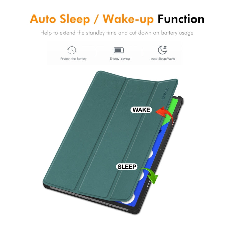 For Lenovo Xiaoxin Pad Pro 12.7 2025 ENKAY Tri-fold Custer Texture Platic Leather Smart Tablet Case(Dark Green) - free shipping - PMC TechLife - Order now!