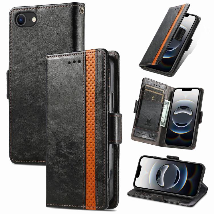 For iPhone 16e CaseNeo Splicing Dual Magnetic Buckle Leather Phone Case(Black) - iPhone 16e Cases by PMC TechLife | Online Shopping South Africa | PMC TechLife | Buy Now Pay Later Mobicred