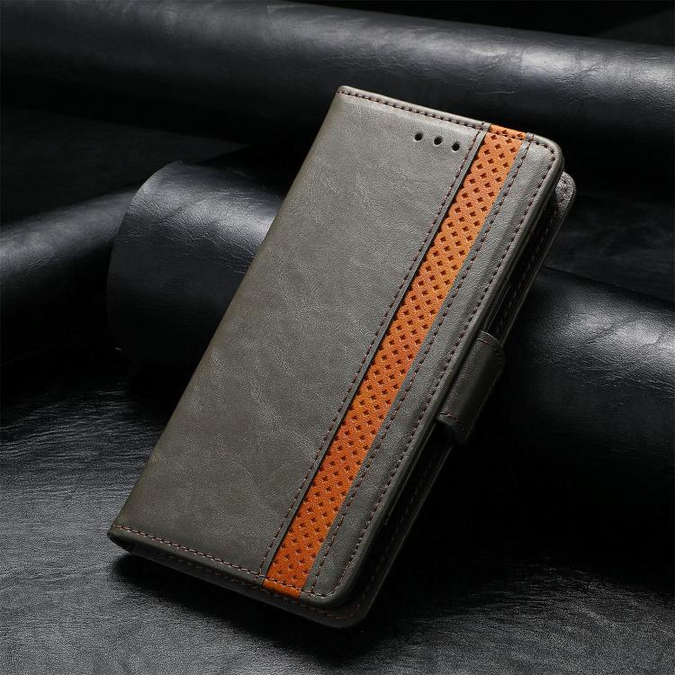 For iPhone 16e CaseNeo Splicing Dual Magnetic Buckle Leather Phone Case(Gray) - iPhone 16e Cases by PMC TechLife | Online Shopping South Africa | PMC TechLife | Buy Now Pay Later Mobicred