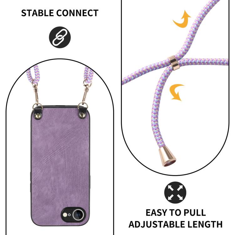 For  iPhone 16e Vintage Leather PC Back Cover Phone Case with Crossbody Strap(Purple) - iPhone 16e Cases by PMC TechLife | Online Shopping South Africa | PMC TechLife | Buy Now Pay Later Mobicred