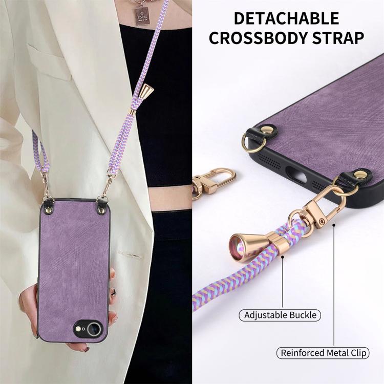 For  iPhone 16e Vintage Leather PC Back Cover Phone Case with Crossbody Strap(Purple) - iPhone 16e Cases by PMC TechLife | Online Shopping South Africa | PMC TechLife | Buy Now Pay Later Mobicred