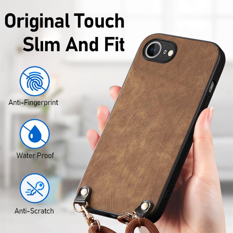 For  iPhone 16e Vintage Leather PC Back Cover Phone Case with Crossbody Strap(Brown) - iPhone 16e Cases by PMC TechLife | Online Shopping South Africa | PMC TechLife | Buy Now Pay Later Mobicred