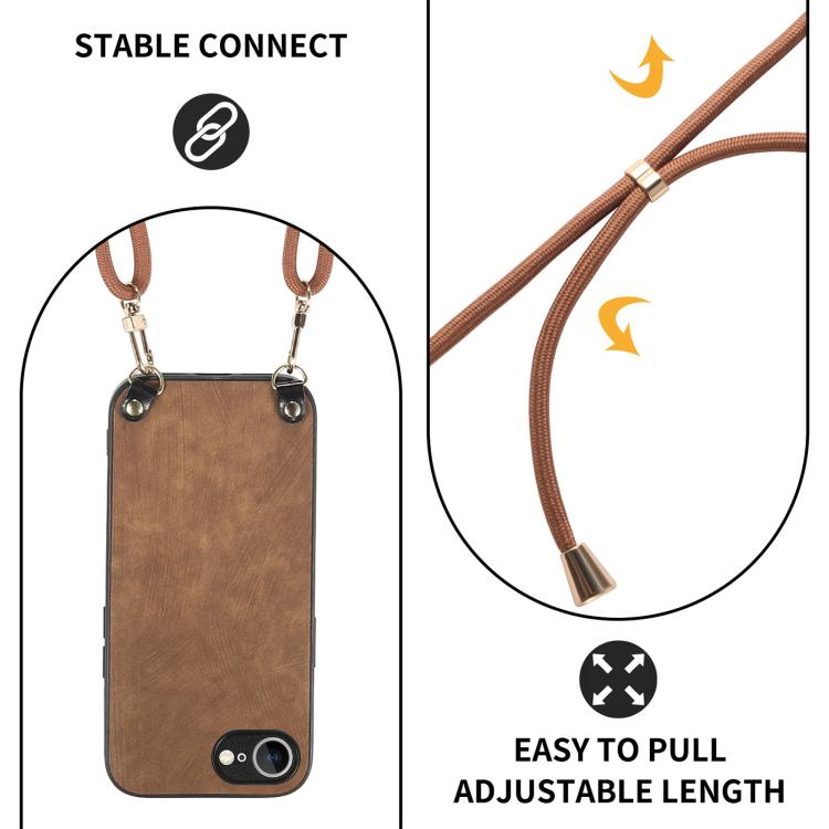 For  iPhone 16e Vintage Leather PC Back Cover Phone Case with Crossbody Strap(Brown) - iPhone 16e Cases by PMC TechLife | Online Shopping South Africa | PMC TechLife | Buy Now Pay Later Mobicred