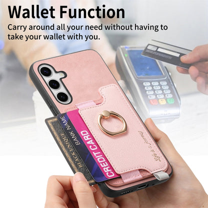 For Samsung Galaxy S25 5G Retro Cross Leather Ring Horizontal Insert Card Bag MagSafe Phone Case(Pink) - Galaxy S25 5G Cases by PMC Jewellery | Online Shopping South Africa | PMC Jewellery | Buy Now Pay Later Mobicred